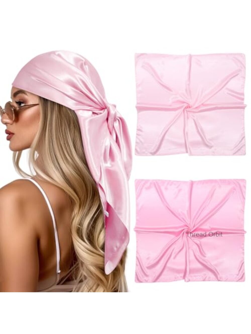 Large 35in Satin Head Scarf 2pc Set Square Silk Like Hair Wrap Bandana